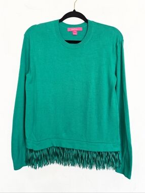Lilly Pulitzer Marguerite Green Fringe Hem Sweater, XS